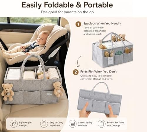 SHAROM Diaper Caddy Organizer for Baby, Portable Diaper Caddy Basket, Felt Baby - Image 5
