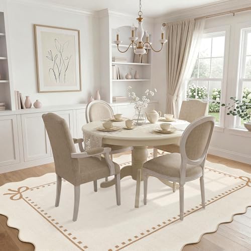 Garvee Scalloped Bow Rug Beige Washable Solid 3x5 Area Rugs - Image 4
