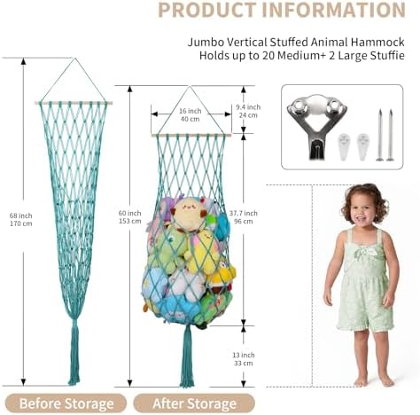 68 Inch Stuffed Animal Storage Hammock Corner Plushie Net - Image 5