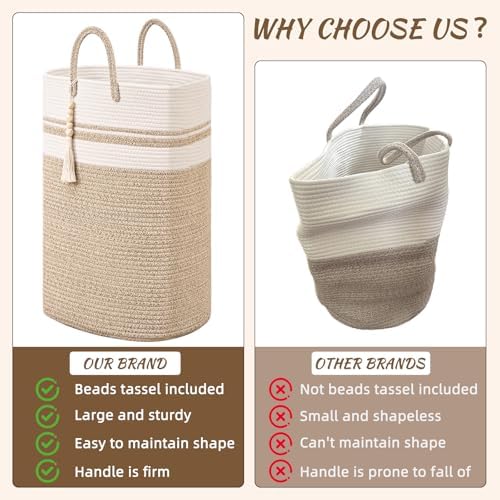 Woven Laundry Basket for Clothes, 50 L Large Rectangle Laundry Hampers - Image 4