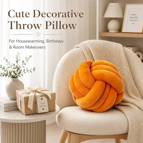 Petrella Orange Knot Pillow Ball, 8 Inch Round Decorative Pillow - Image 4
