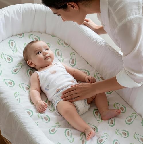 Gllquen Baby Organic Cotton Bassinet Sheets 2-Pack Green Avocado - Image 2