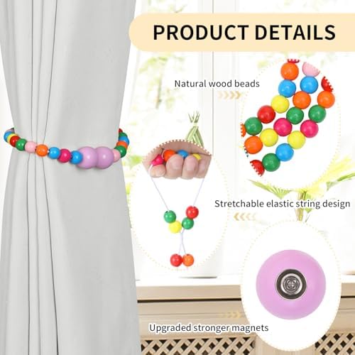 KLOGTSIND Magnetic Curtain Tiebacks, 2 Pack Wood Bead Curtain Holdbacks - Image 5