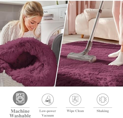 OLANLY Burgundy Round Rugs for Bedroom - Image 2