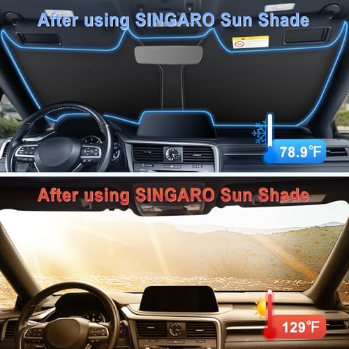SINGARO 300T Universal Car Windshield Sun Shade, Foldable Reflective - Image 3