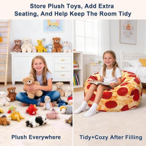 Lukeight Pizza Stuffed Animal Storage Bean Bag Chair Cover - Image 3