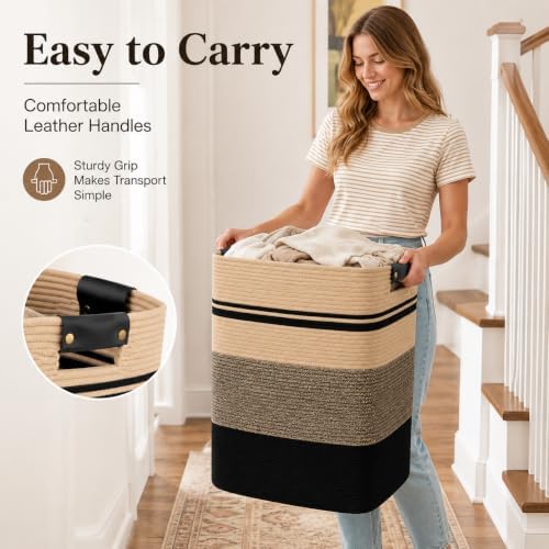Laundry Hamper, Cotton Rope Laundry Basket - Image 2
