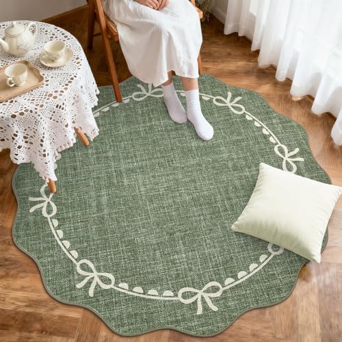 GarveeHome 4ft Round Rugs Washable Scalloped Bow Rug - Image 3