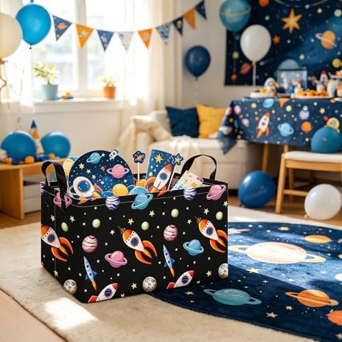 Rectangular Space Planet Rocket Storage Bin Boys Toy Organizer - Image 7
