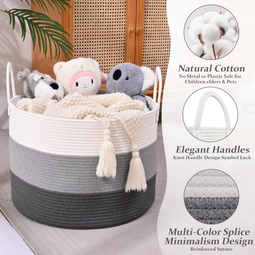 67L Large Woven Blanket Basket, Cotton Rope Baby Laundry Hamper - Image 3
