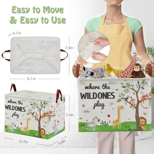 Jungle Safari Nursery Decor Basket -Elephant Giraffe Baby Boy Laundry Basket - Image 3