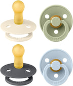 BIBS Colour Soother 4-Pack | BPA Free Dummy Pacifier | Round Nipple | Natural by BIBS