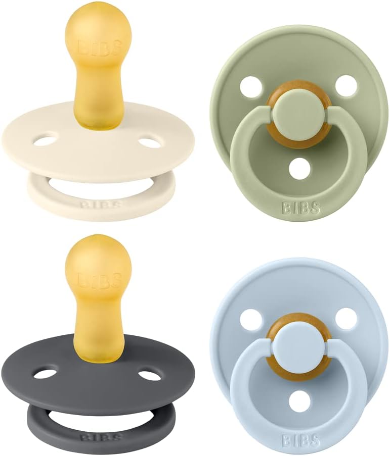 BIBS Colour Soother 4-Pack | BPA Free Dummy Pacifier | Round Nipple | Natural by BIBS