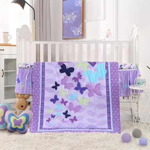 Butterfly Crib Bedding Set for Girls 3 Piece Baby Girl Bedding Sets Purple - Image 2