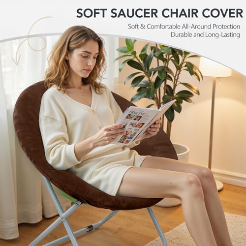 Velvet Stretch Saucer Chair Cover, Round Moon Chair Cover - Image 3