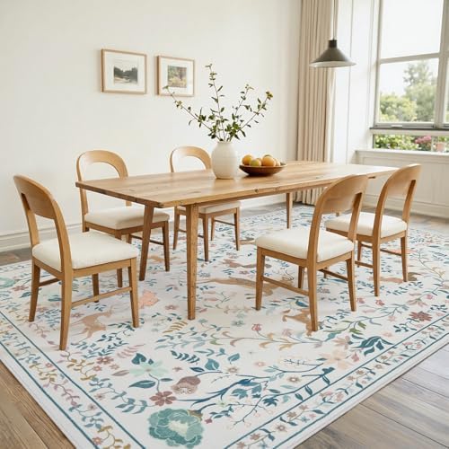 8x10 Area Rugs Boho Floral Washable Living Room Rug Neutral Carpet Bedroom - Image 4
