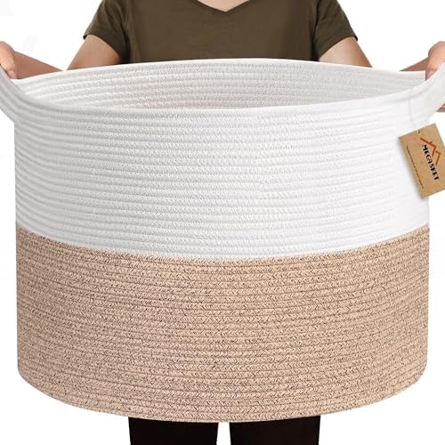 MEGASKET 115L Super Large Blanket Basket, 23.6"x15.7" Oversized Cotton Rope by MEGASKET