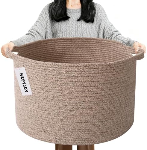 90L Extra Large Blanket Basket, Woven Rope Laundry Basket-Brown by HZFTJOY