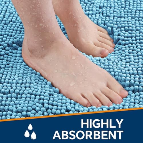 Chenille Bathroom Rug 17"x24" Sky Blue, Non-Slip Plush Bath Mat - Image 4