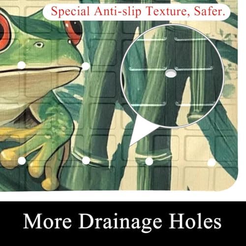 Bathtub Mat Non Slip 26.8x15.1In, Bamboo Green Frog Bath Mat - Image 2