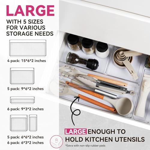 Criusia Large Drawer Organizer Bins 26 Pack | Complete 5 Size Clear Plastic - Image 2
