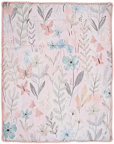 Lambs & Ivy Baby Blooms 3-Piece Pink Floral/Butterfly Baby Crib Bedding Set - Image 4