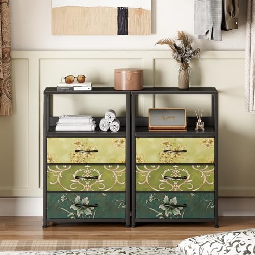 Furnulem Retro NightStand with 3 Drawer, Small Vintage Storage Dresser - Image 4
