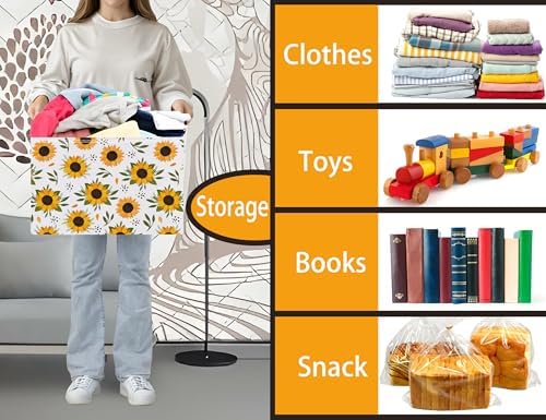 Sunflower Empty Gift Storage Basket Collapsible Canvas Baby Toy Bin Decor - Image 4