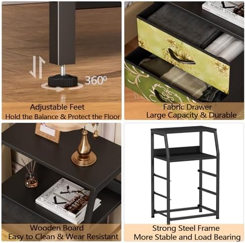Furnulem Retro NightStand with 3 Drawer, Small Vintage Storage Dresser - Image 5