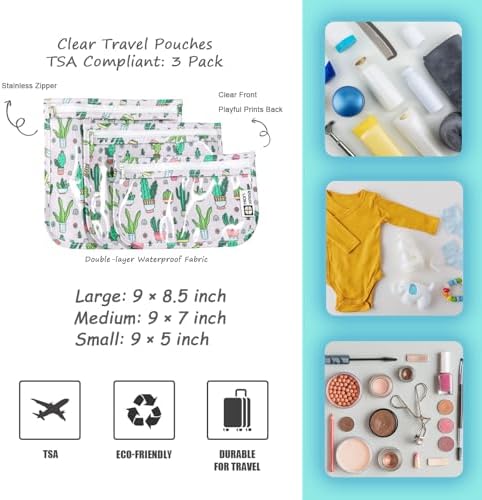 HIONXMGA Set of 3 Clear Travel Toiletry Bag, TSA Approved, Quart Size S/M/L - Image 3