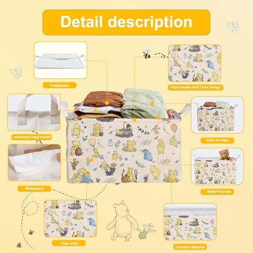 Winnie baby Stuff，Winnie Storage Nursery Basket, Large squarecanvas Laundry - Image 3