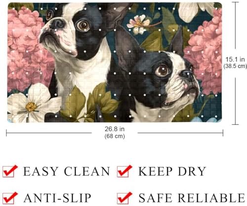 Shower Mat Non Slip 26.8 x 15.1 Inches, Pugs Flower Bathtub Mat Shower Stall - Image 4