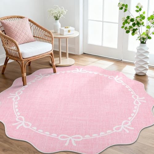 GarveeHome 5ft Round Rugs Washable Scalloped Bow Rug - Image 2