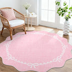 GarveeHome 5ft Round Rugs Washable Scalloped Bow Rug - Image 2