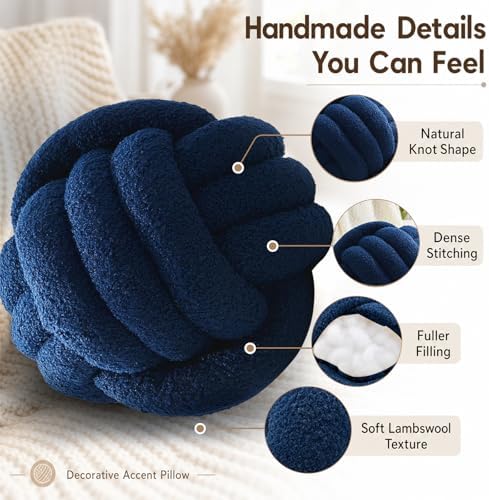 Petrella Navy Blue Knot Pillow Ball, 11 Inch Round Accent Decorative Pillow - Image 4