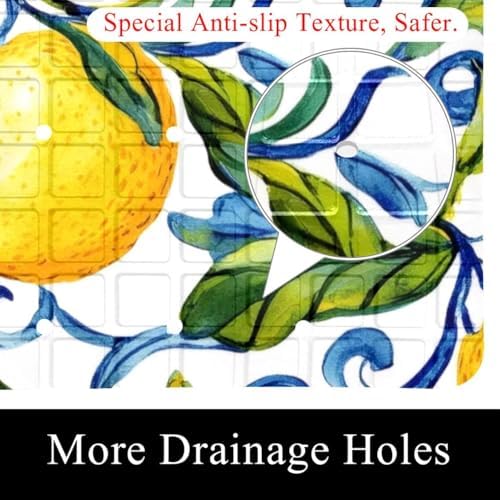 Bathtub Mat Non Slip 26.8x15.1 Inch, Lemon Florals Shower Mat - Image 2