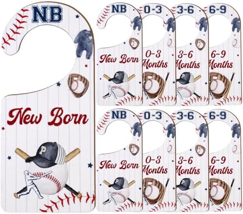 Baby Closet Dividers 8PCS, Baseball Theme Wooden Double-Sided Clothes Size by CORNERLACE