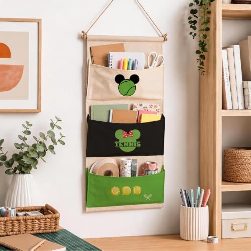 3-Pocket Hanging Wall Organizer, Tennis Theme Over Door Storage - Image 6