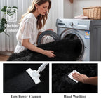 Black Fluffy Shag Rug, Machine Washable Non Slip Plush Floor Carpet - Image 5
