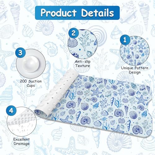 Non Slip Bathtub Mat, Extra Long Starfish Bath Mat - Image 4