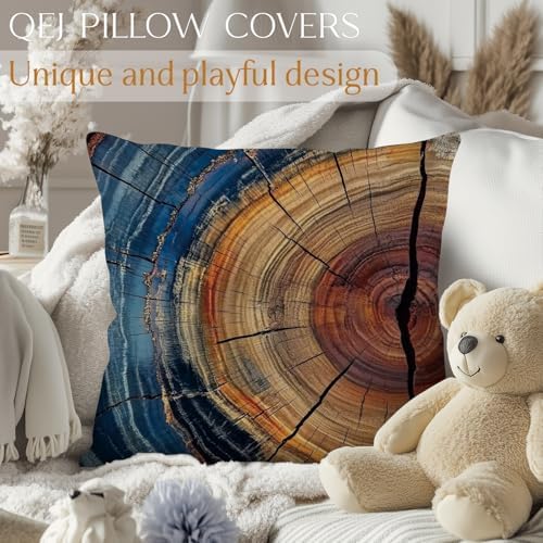 Tree Ring Pillow Cover 18x18, Rustic Farmhouse Decor, Abstract Modern Colorful - Image 4