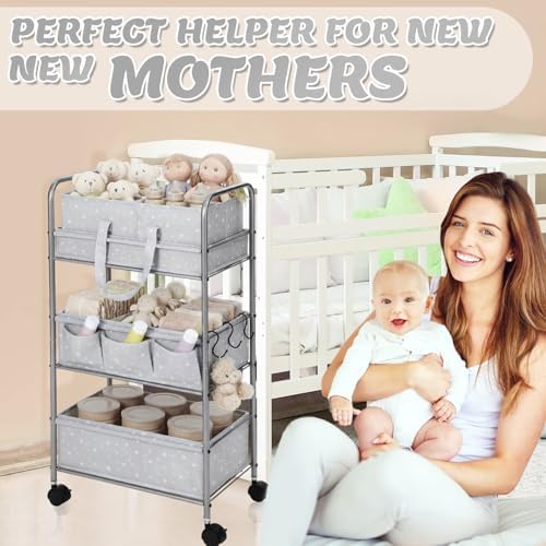 Yookeer 2in1 Baby Diaper Caddy Organizer Cart 3 Tier Large Capacity Metal - Image 5
