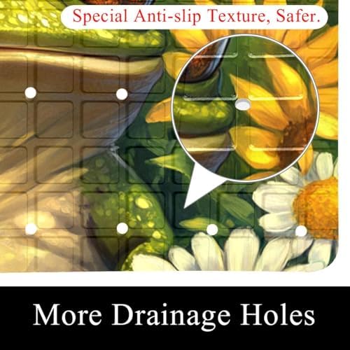 Bathtub Mat Non Slip 26.8x15.1 Inch, Frog Flowers Shower Mat - Image 2