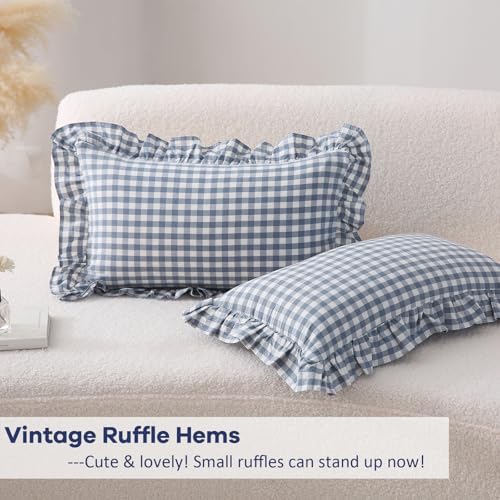 2 Pack Dust Blue Gingham Lumbar Throw Pillow Shams 12''x20'' - Image 4