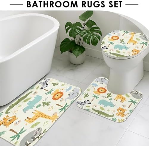Britimes Bathroom Sets with Shower Curtain and Rugs Set of 4 Safari Animals - Image 5