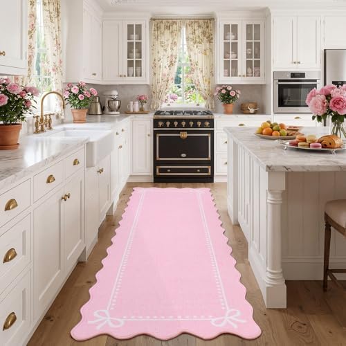 Garvee Scalloped Bow Runner Rug 2x6 Washable Kitchen Runner Rug Non-Slip - Image 4