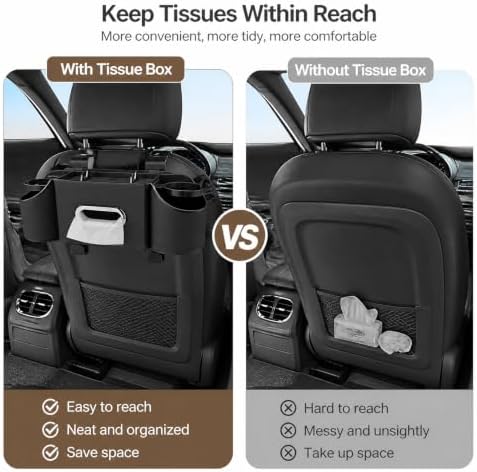 Back Seat Car Organizer, 2 Cup Holders, Tissue Holder, Phone Stand & Hooks - Image 4