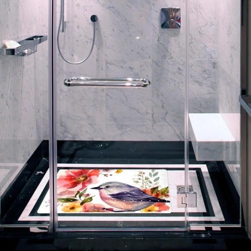 Shower Mat Non Slip 26.8 x 15.1 Inches, Watercolor Bird Florals Bathtub Mat - Image 6