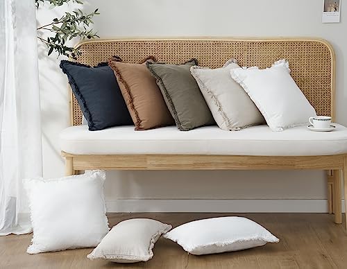 Foindtower Boho Linen Fringe Lumbar Throw Pillow Covers 12×20 Navy Blue - Image 6
