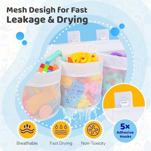 Bathroom Bath Toy Storage for Bathtub, Baby Bath Tub Toys Holder, Kids Mesh - Image 4